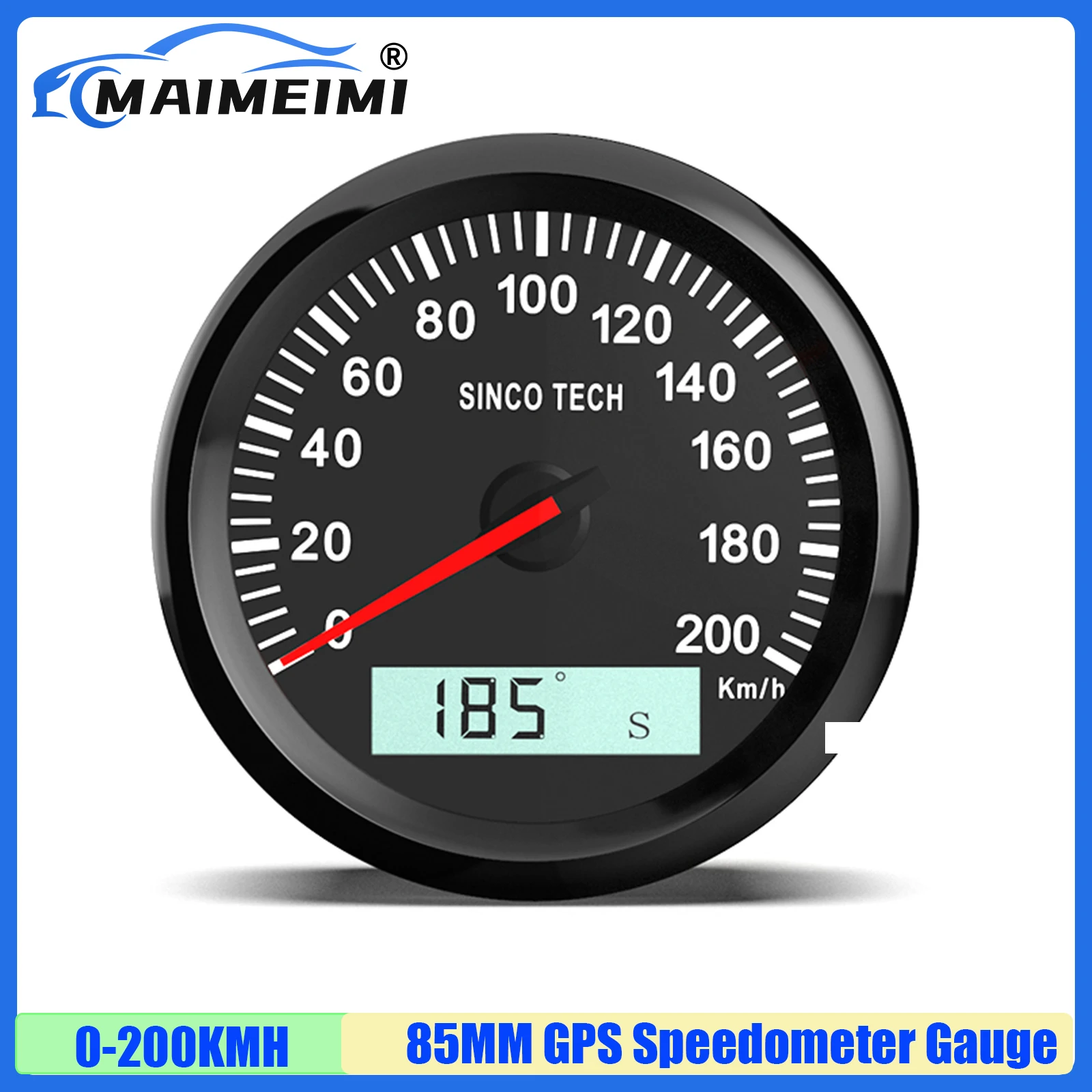 

MAIMEIMI 85mm GPS Speedometer Gauge with GPS Antenna 0-200KMH Speedometer Pointer LCD Display Odometer for 12V24V Car Motor Boat