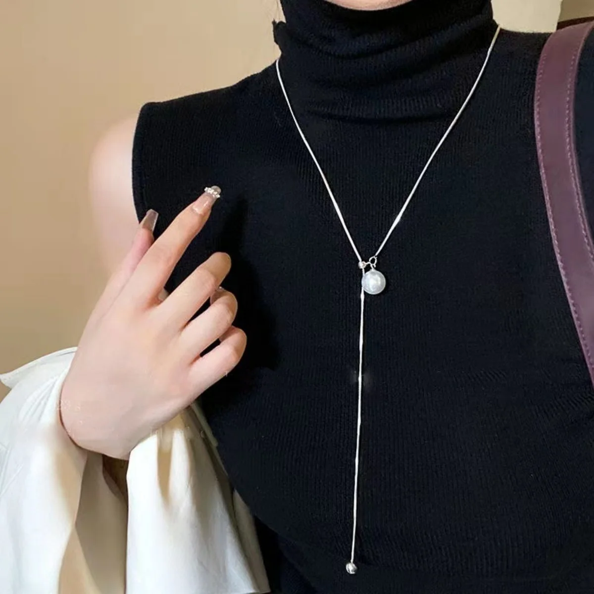 Elegante Barock Imitation Perle Perlen Ziehen Lange Quaste Halskette Für Frauen Männer Edelstahl Schlange Knochen Kette Choker Schmuck