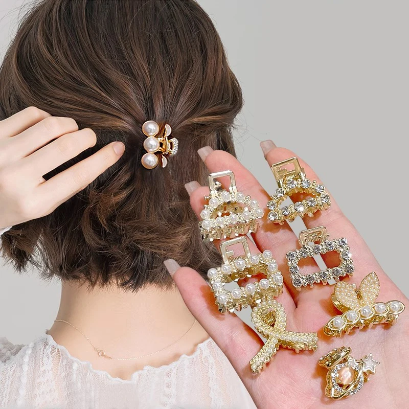 Legering Parel Haarspeld Nieuwe Parel Grijpclip Halfhaar Haarspeld Retro Parel Krab Klauw Clip Kleine Strass Mini Haarspeld