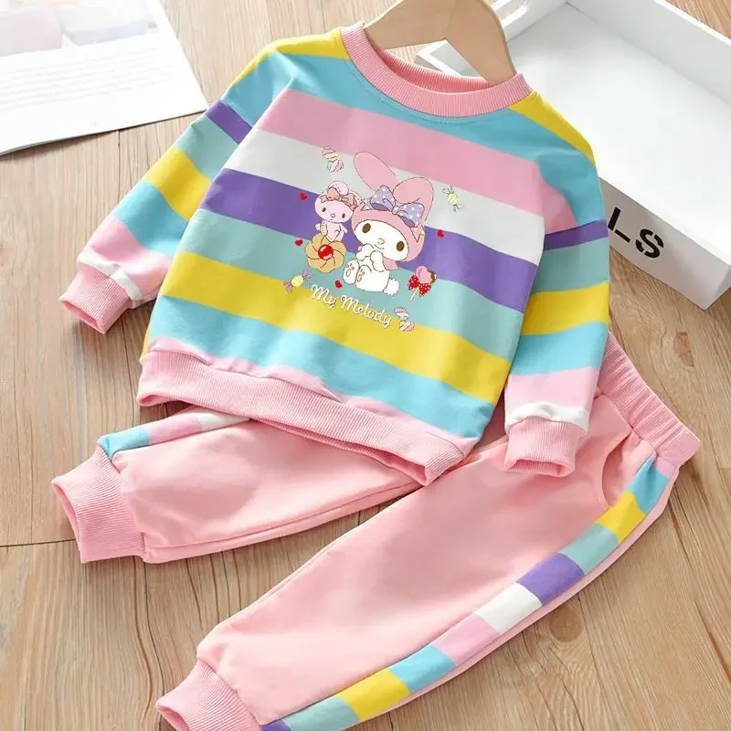 Sweat-shirt Anime Sanrioed Kuromi Melody pour enfants, pull Sportedly, vêtements décontractés Kpop, pantalon en Y, garçon, fille, automne, hiver, 2 pièces