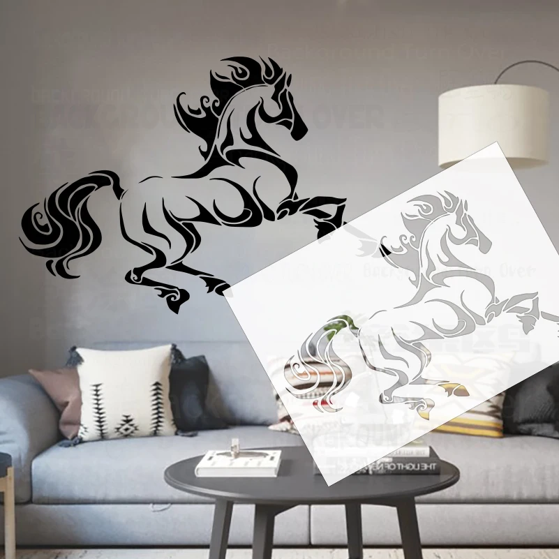 46cm - 76cm Stencil Wall For Painting Plaster Decor Decorative Putty Template Horse Gallop Run Silhouette Swirling Pattern S568