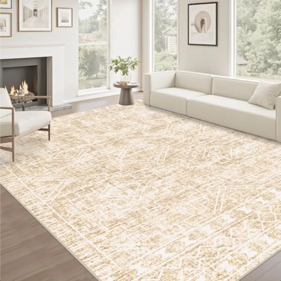 

8x10 Area Rugs Living Room Rug: Washable Rug Neutral Lagre Soft Thin Carpet Indoor Floor Non Slip Boho Geometric Moroccan Carpe