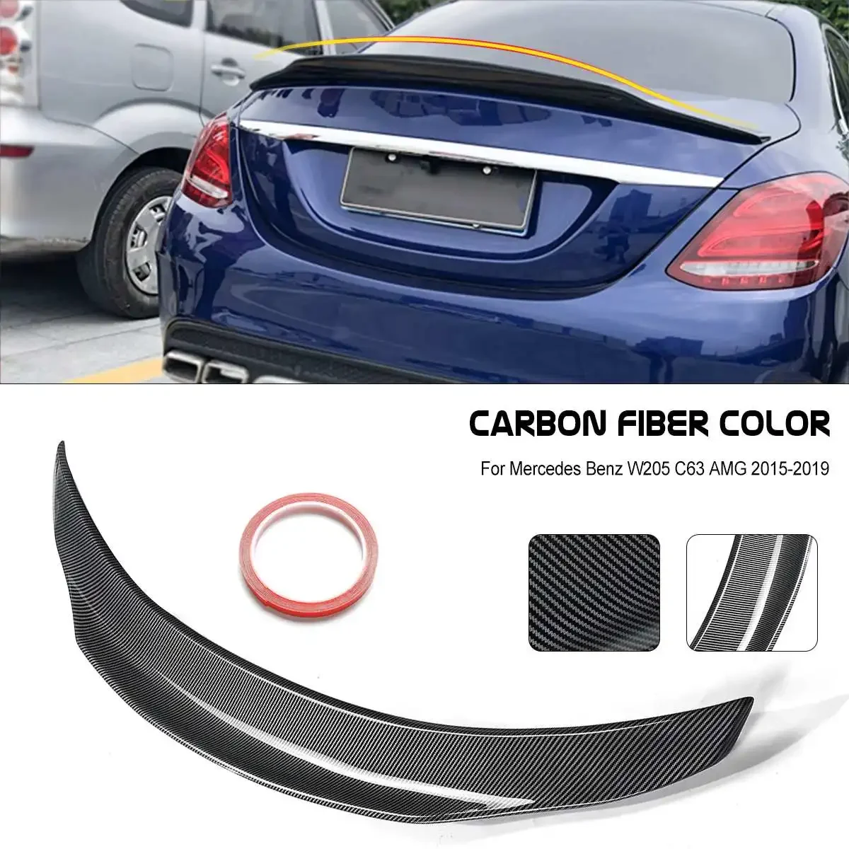 

PSM Style Carbon Fiber Look / Black Car Rear Trunk Spoiler Extension For Mercedes For Benz W205 C63 For AMG 2015-2019 Body Kit