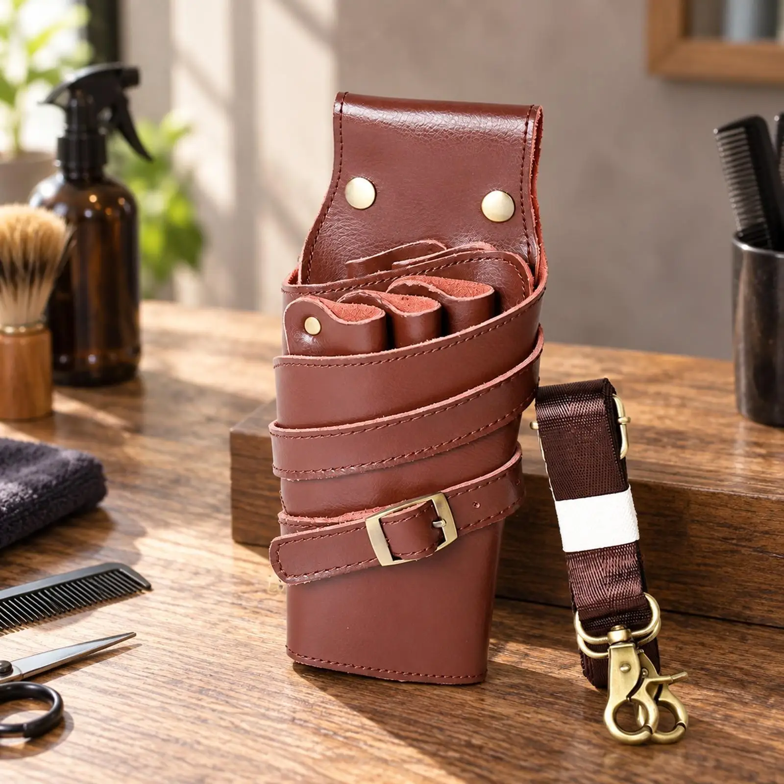 Wearable Scissor and Tool Holster with Adjustable Strap Hands Leather Tool Holster with Multiple Pockets Hairstylist Scissor