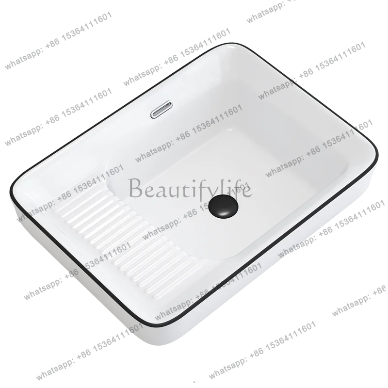 yj57 Balcony ceramic countertop basin laundry basin with rubbing board semi-embedded countertop basin sink