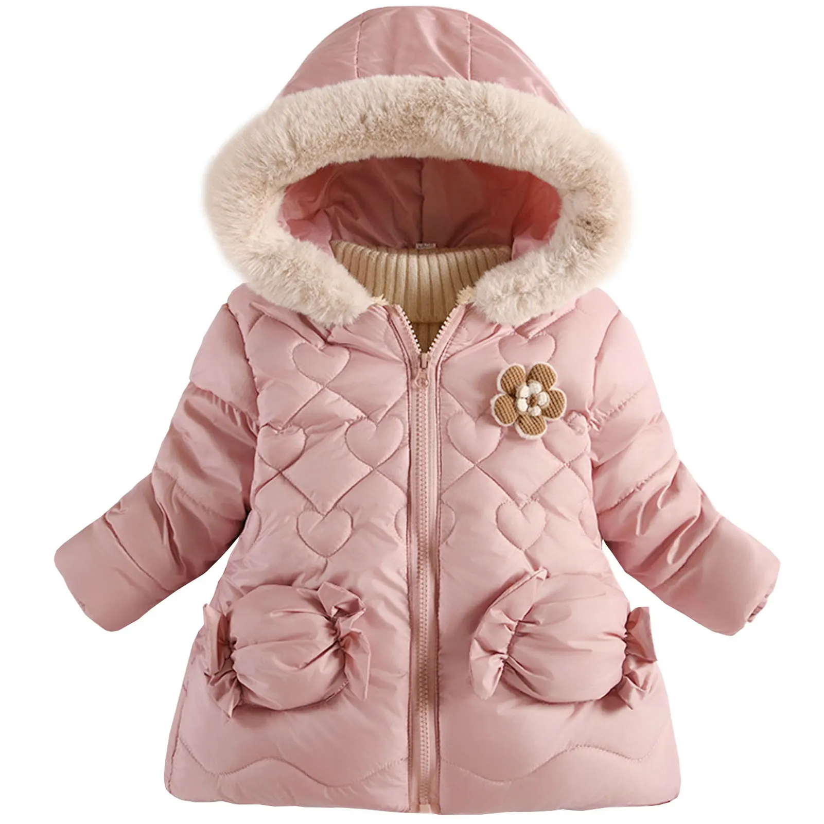 

Girls Warm Outwear Cute Fur Hood Winter Windproof Kids Down Cotton Jacket,Fleece Toddlers Puffer Coat,Children's Snow Jacket