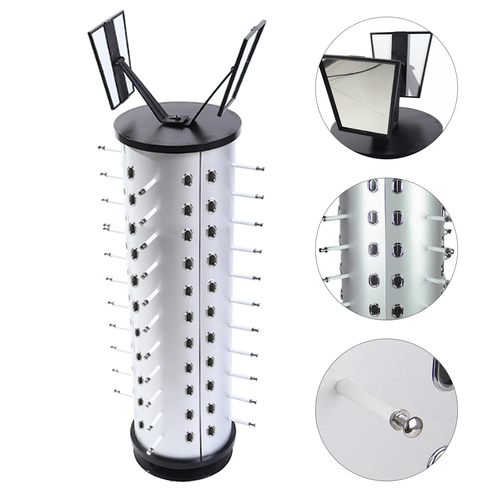 

44 Pairs Sunglass Display Rack Rotating Metal Glasses Stand Holder with Mirror Hooks and Holes 360° Rotating Show for Exhibition
