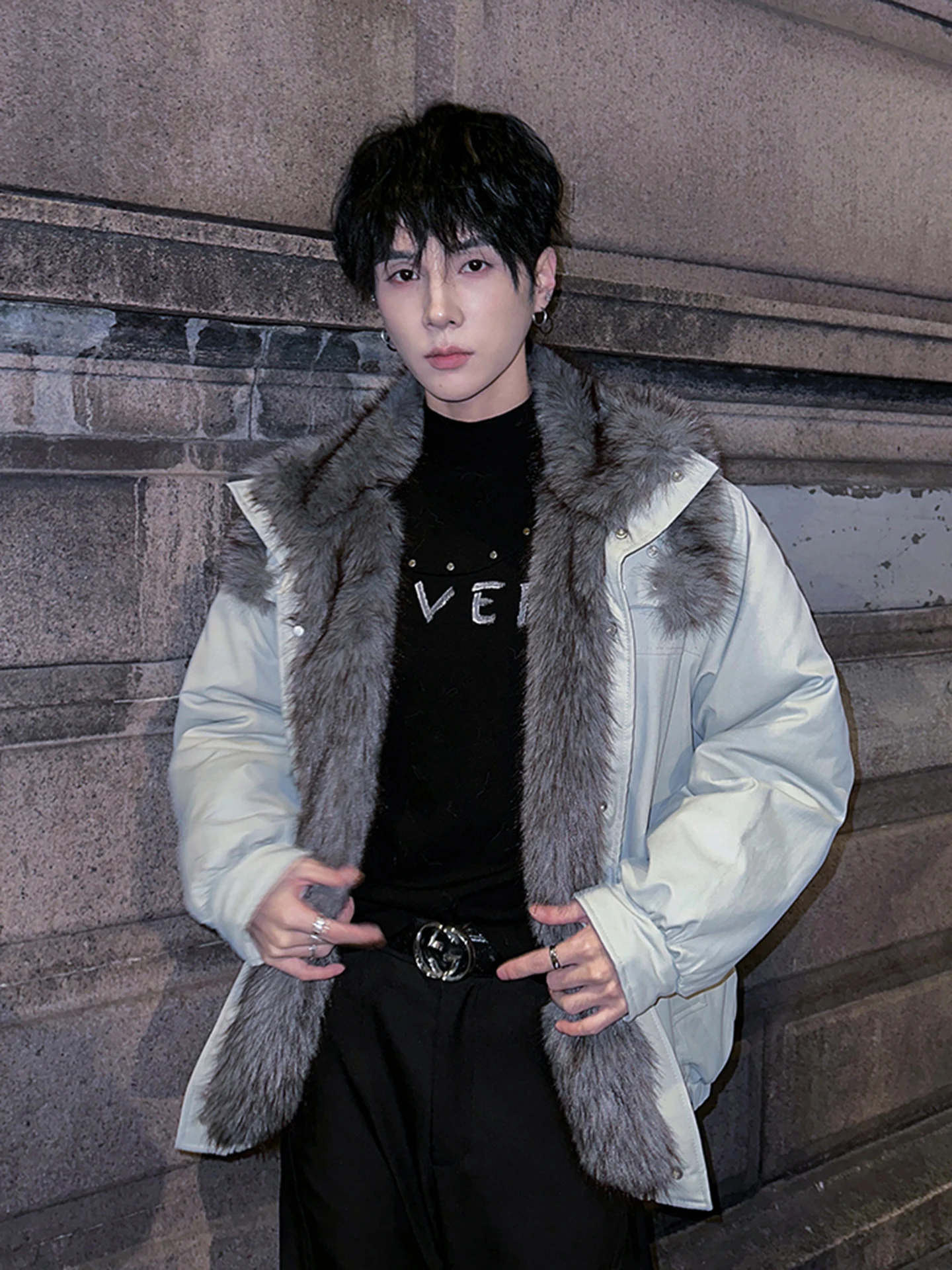 

Men's Thiened Winter Cotton Jaet Flng Eagle Design Wolf Tone Motif Casual Flight Sle Polyester Fiber Long Sve Coat