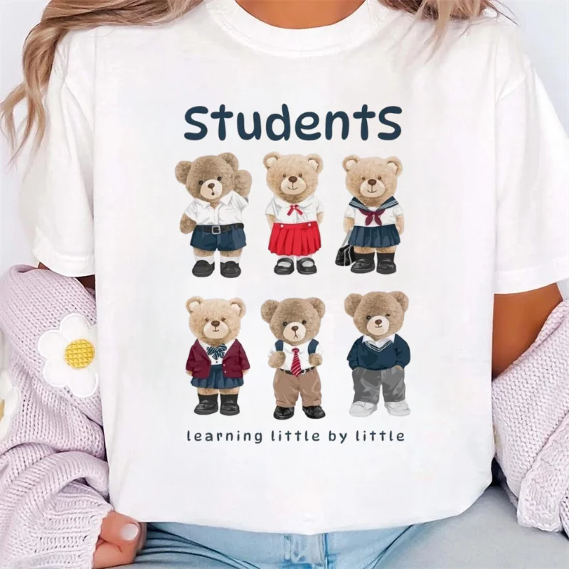 مطبوعة المرأة 90s ملابس لطيف أزياء قصيرة الأكمام الكرتون لطيف الدب نمط تي شيرت المرأة الحلو ومتعددة الاستخدامات تي شيرت #3