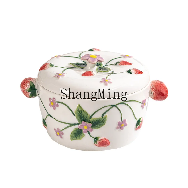 

PYH underglaze color ceramic household amphora instant noodle bowl with lid high value microwave rice bowl
