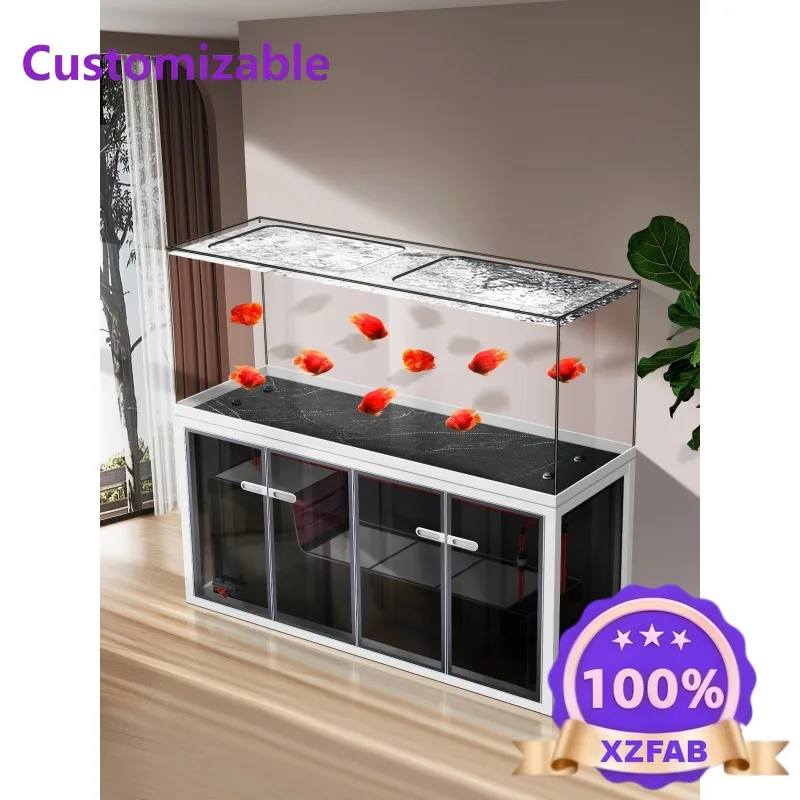 Factory Direct 2026 Integrated tensile fish tank, large tank in living room, no pipe fittings, no border dragon fish tank