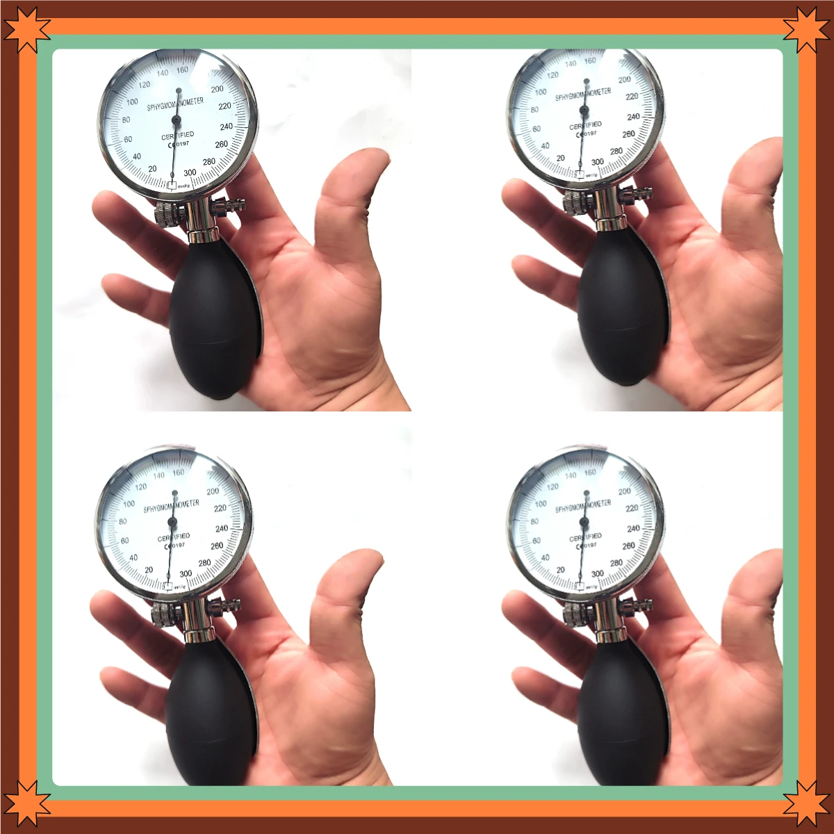 Hold The Gas Pressure Gauge in Hand, Inflation Pressure Gauge, Leak Gauge, and Pinch The Inflation Leak Gauge in Hand.
