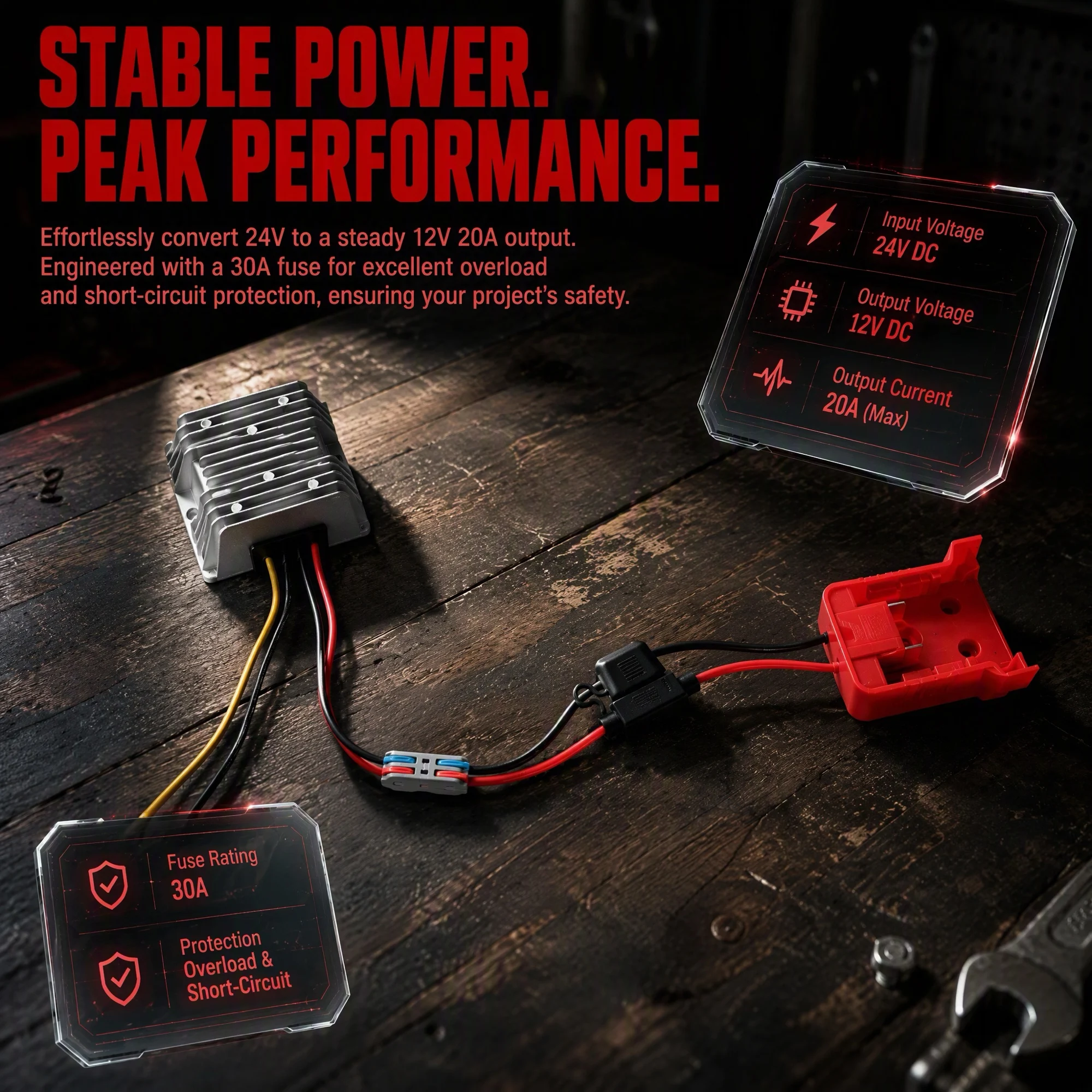 18V to 12V Step Down Converter for Milwaukee M18 Battery, DC Voltage Reducer Transformer 12V 20A 240W Buck Converter Power