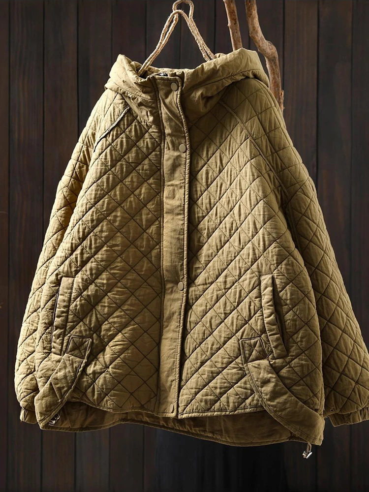 سميكة الدافئة مبطن معاطف النساء جديد وصول 2025 الشتاء أسلوب بسيط بلون فضفاض الإناث أساسيات جاكت مزود بغطاء للرأس M2101