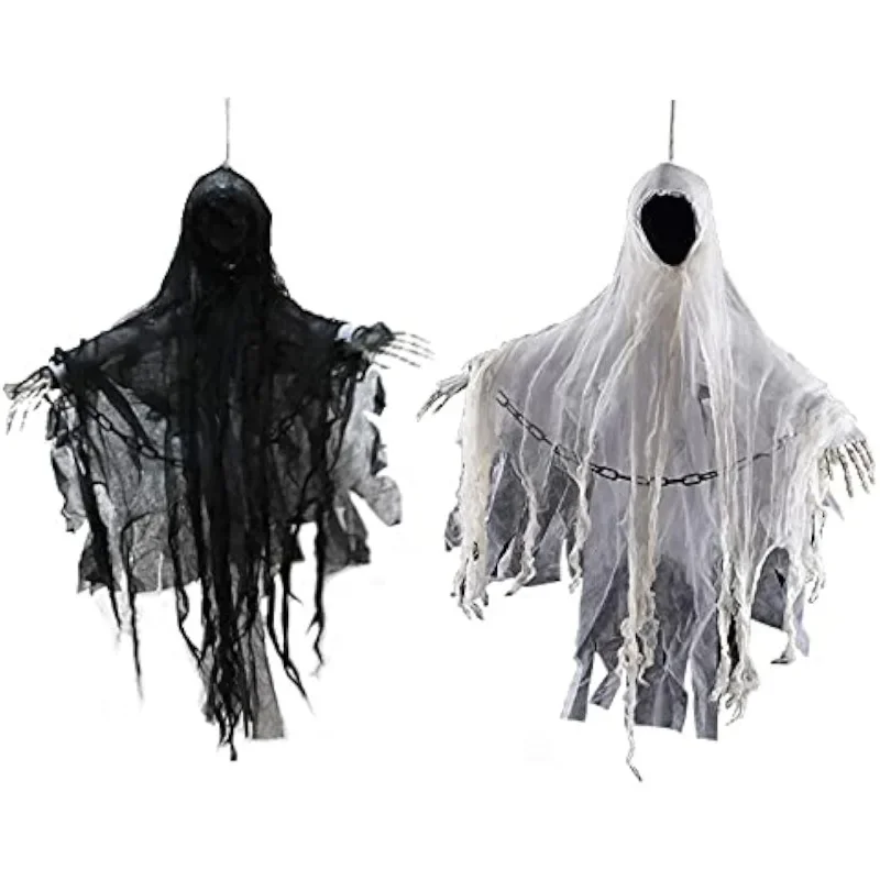 

Halloween Horror Hanging Faceless Ghost Glowing Red Eyes Props Scary Haunted for Indoor Outdoor Patio Yard Parties Decorations