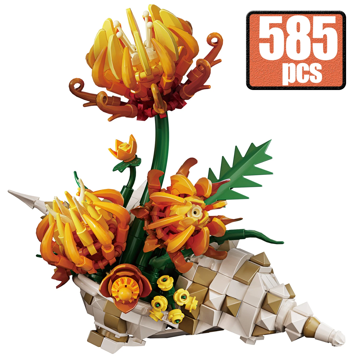 585PCS MOC Africa Chrysanthemum Conch Flowers Building Blocks Toys Creative Desktop Decoration Potted Plants Model Bricks Gifts