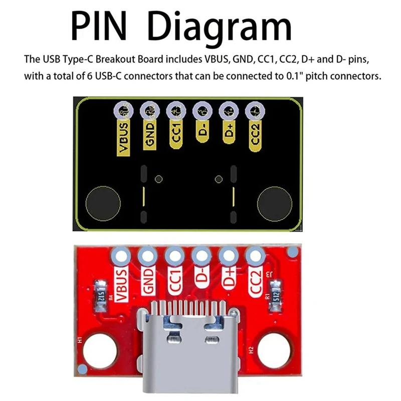 5PCS/Lot USB Type-C Breakout Board Serial Basic Breakout Female Connector Type PCB Converter Board