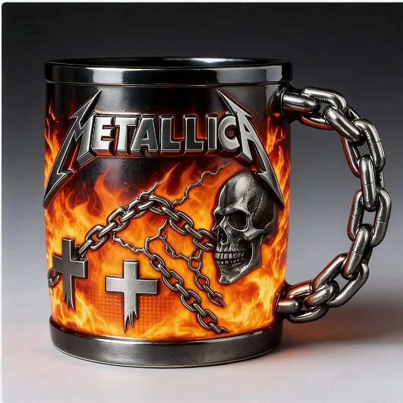 Vintage Metallica Skull & Master of Puppets Embossed Mug - Heavy Metal Rock Coffee Cup for Fans, Nothing Else Matters