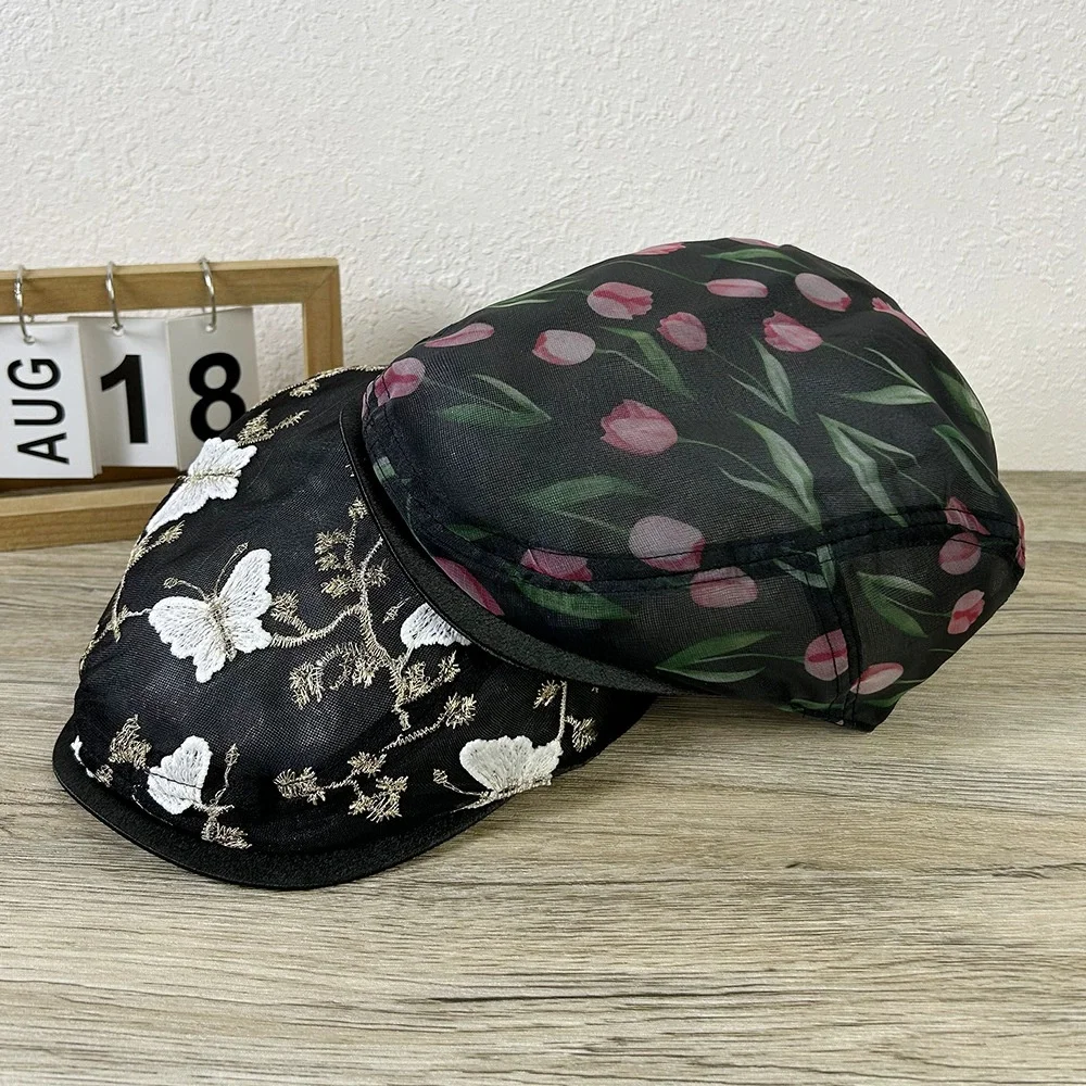 Versatile, Fresh-style Spring and Summer Cap: Mesh-fronted Butterfly-brimmed Cap, Outdoor Painter’s Cap, Sun-protective Beret