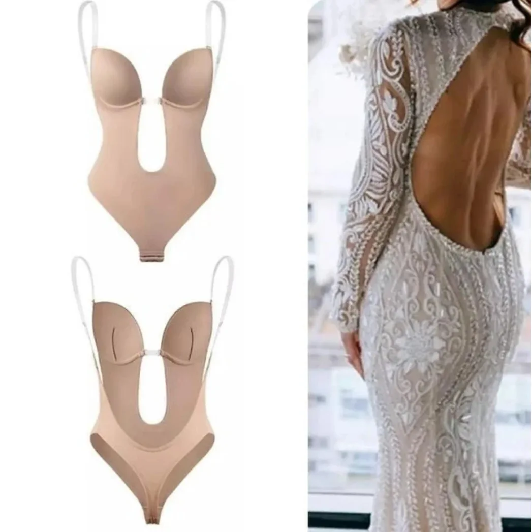 

Women's Invisible Underwear One-piece Shapewear Abdominal Body Corset Wedding Gown Deep V Evening Gown U Shape Backless Corset