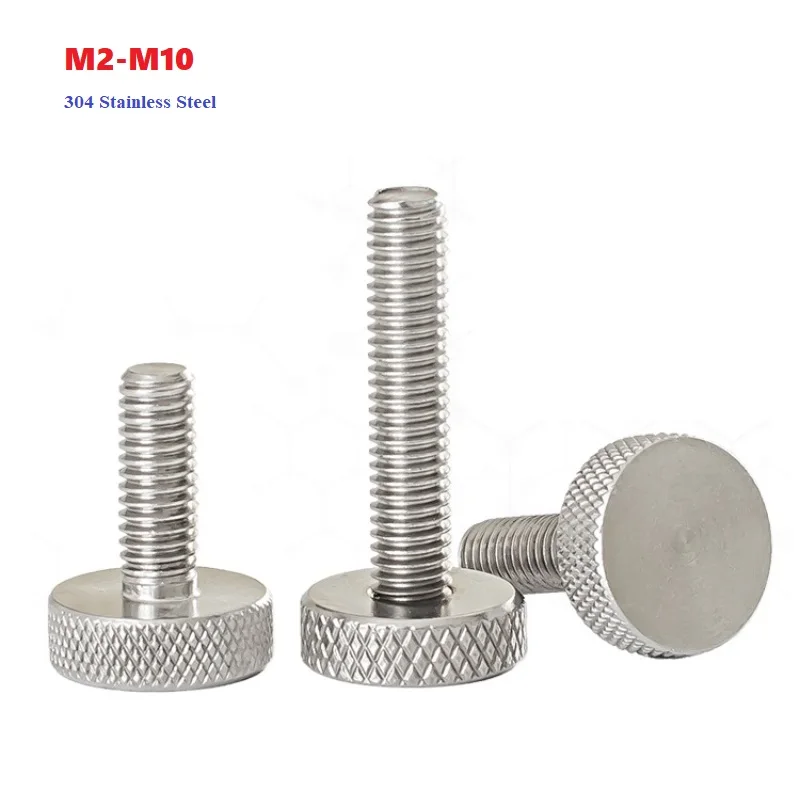 M2 M2.5 M3 M4 M5 M6 M8 M10 GB835 304 Stainless Steel Knurl Flat Head Hand Tighten Thumb Screw Curtain Wall Glass Thumb Bolts