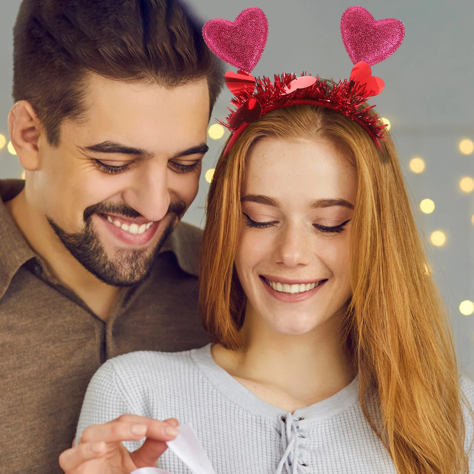 

Love Headband Heart Shaped Headgear Headbands for Brides Girls Sequin Red Plastic Birthday Party Favor