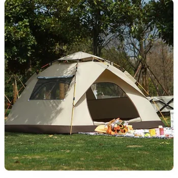 캠핑 용품 원터치 텐트, 옥스포드 210D, 블랙 또는 실버 코팅, 자외선 차단 및 방수 원단, 2 ~ 4 인용