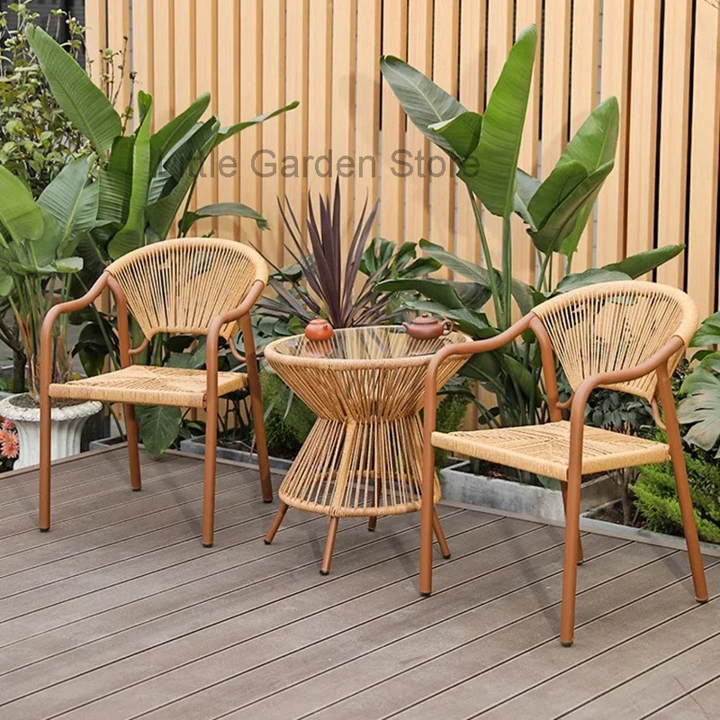 

Design Ergonomic Garden Chairs Comfortable Handle Nordic Rattan Garden Chairs Luxury Waterproof Mueble Jardin Balcony Furniture