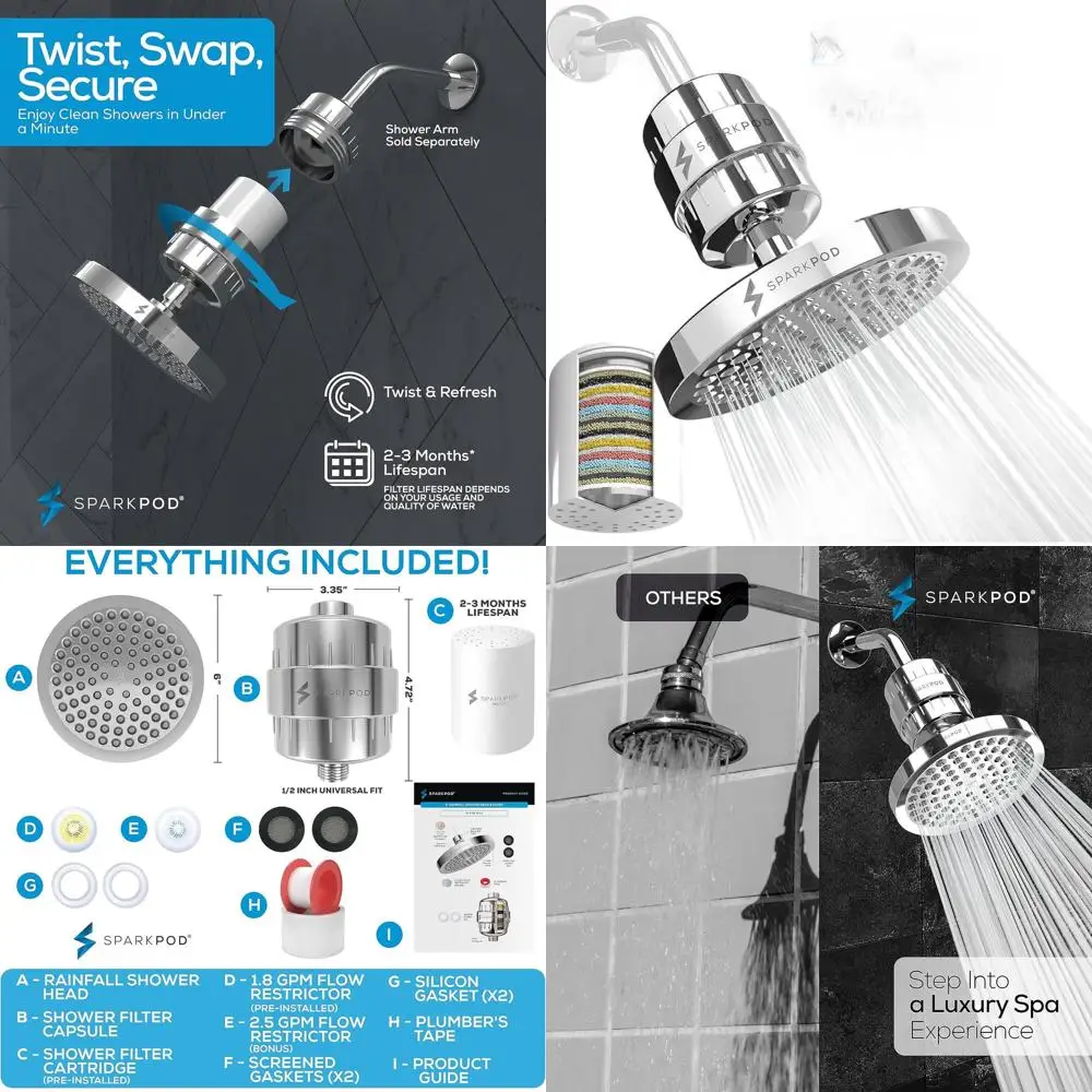 

Premium 23-Stage Shower Filter Set - Reduces Chlorine & Metals, High-Pressure Chrome Showerhead