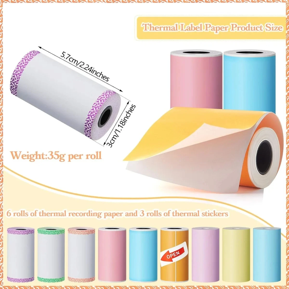 Thermal Printer Paper 57mm Colorful Mini Printing Paper Roll and Self-Adhesive Printable Sticker For Portable Thermal Printers