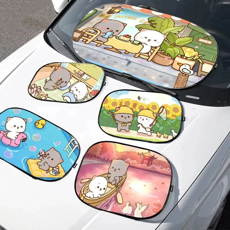 

Mochi Cat Peach And Goma Front Side Window Sun Shade For Car Curtains Anti-Glare Car Sun Protection Cover 99.9% UVR Blocking