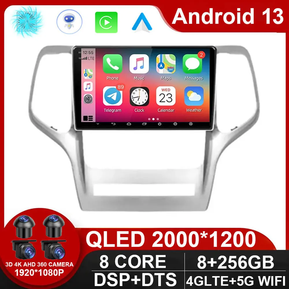 

9'' Android 13 Car Radio Autoradio For Jeep Grand Cherokee 2008 - 2013 Multimedia Player Carplay WIFI DSP Radio NO 2 Din