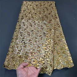 High Quality African Nigerian Lace Fabric, Embroidery Tulle, Wedding Party Dress, Sequins Guipure, Water Soluble, 5Yards, hz1220