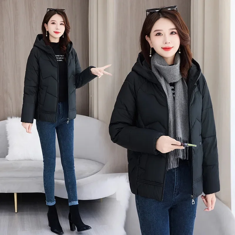 Winter Warm Cotton Padded Jacket Thin Light 2026New Down Coat Women Parkas Fashion Overcoat Short Hooded Outerwear Female Top