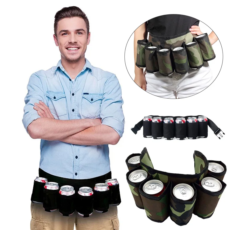 1 Pcs Portable Storage Waist Belt Can Hold 6 Cans Of Beverage Beer Climbing Camping Hiking Waist Belt Can Holder Hanging