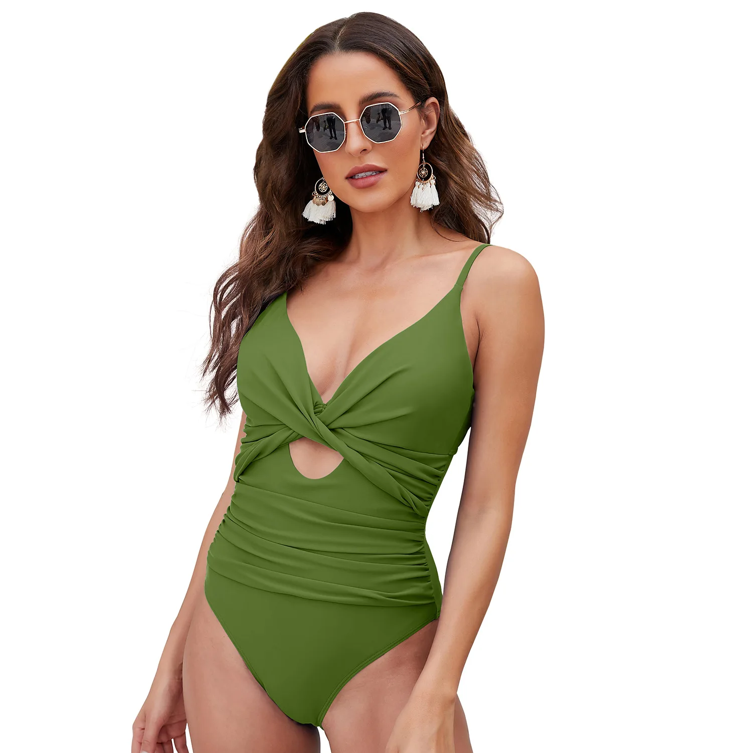 Spot 2025 ใหม่ One-piece Hollowed-out Belly Deep V ชุดว่ายน้ําผู้หญิงชุดว่ายน้ําหลังที่สวยงาม