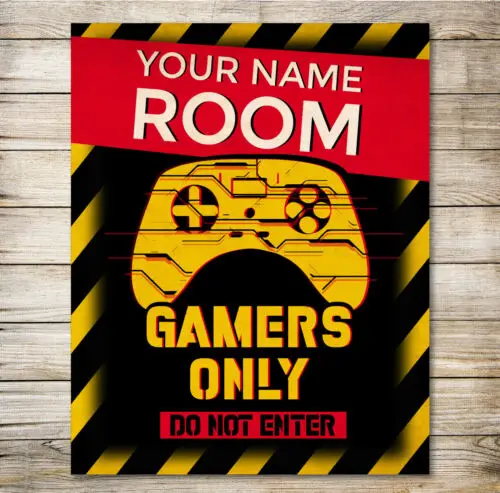 Personalised Gamers Only Sign Door for Student or Teenager Room Den Metal Plaque