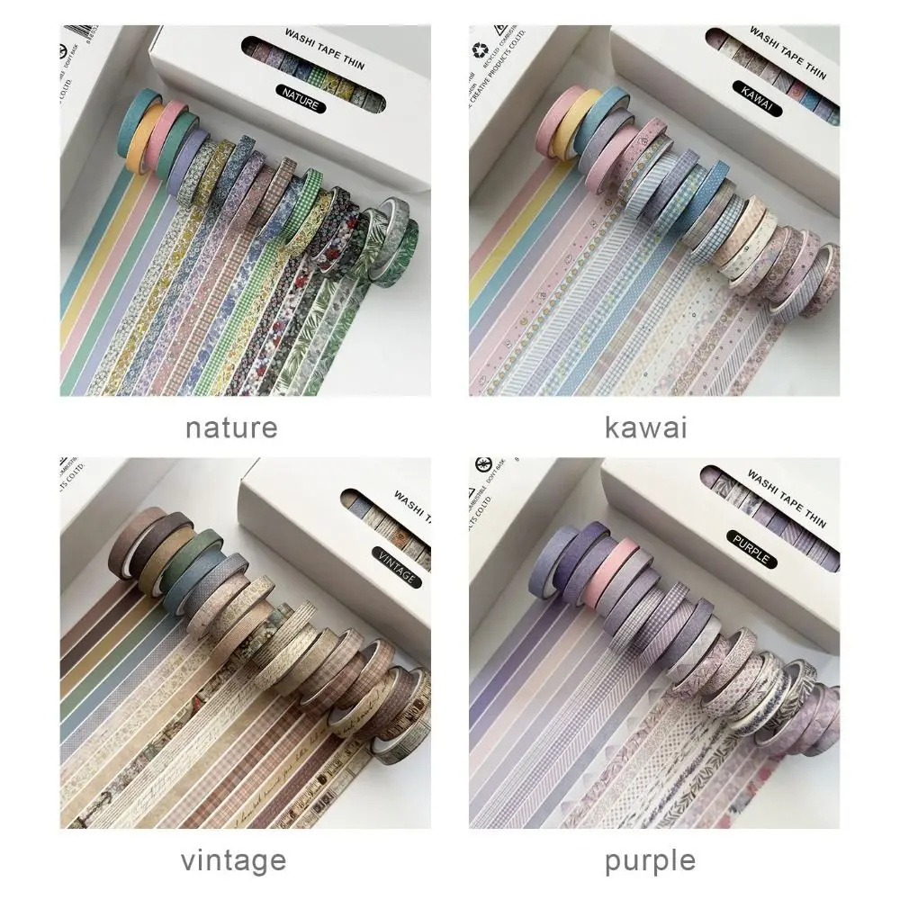 Vintage 20 Rolls Washi Tape Set Adhesive Multi-Pattern Scrapbooking Tape Crafts Making Colorful Masking Tapes Gifts
