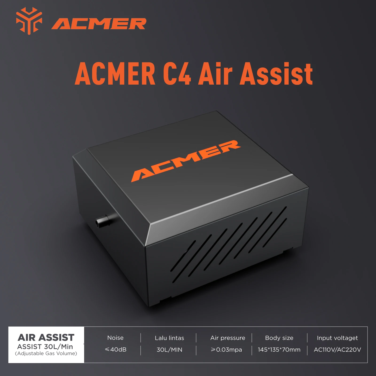 ACMER-C4 Laser Cutting/Engraving Air-Assisted Accessories Adjustable High Airflow 30L/min to Remove Smoke and Dust