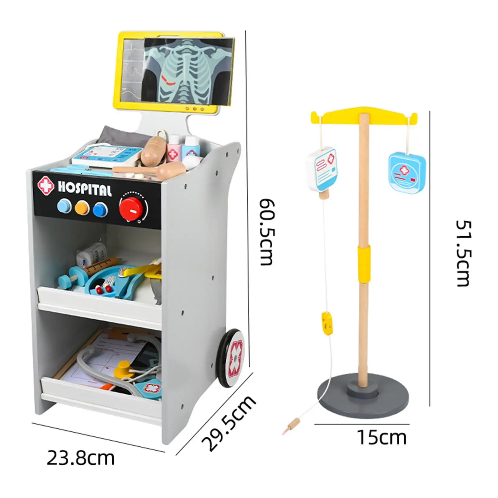 Juego de juguetes médicos para niños, accesorios de juguetes de madera, carro móvil simulado, estación médica, juego de juguetes para juegos, regalo para bebés pequeños