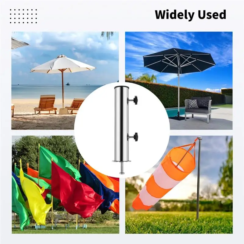 Umbrella Stand Tube Set Stainless Steel Parasol Base Holder Universal Umbrella Tube Bracket Umbrella Mount Kit For Backyard