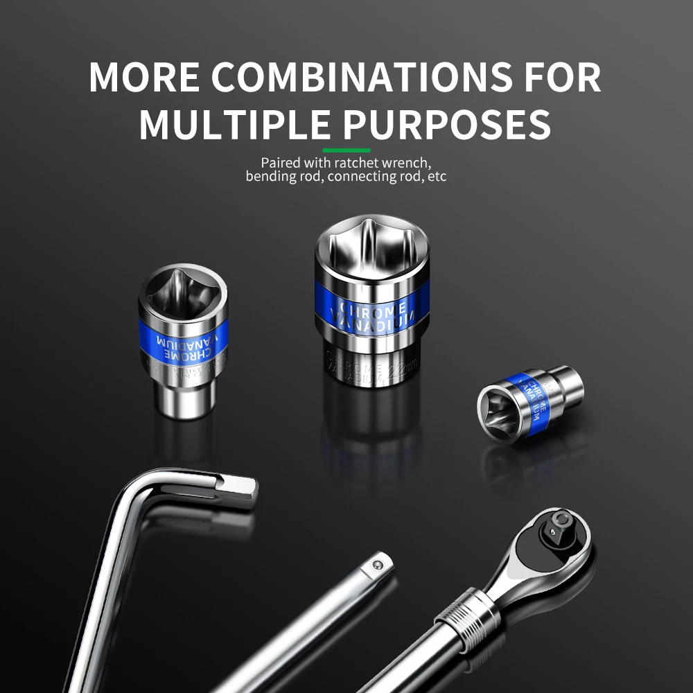 1/2inch Socket 8-32mm Hexagonal Socket Screw Ratchet Wrench Matching Electrical Wrench Extension Rod 1/2 Socket Connecting Rod