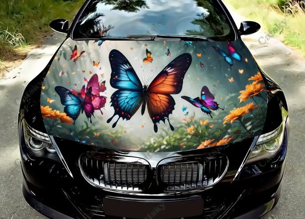 Forest Butterfly Car Hood Decals Self Adhesive Paint Stickers Car SUV Wraps Truck Graphics Car Hood Vinyl Decals