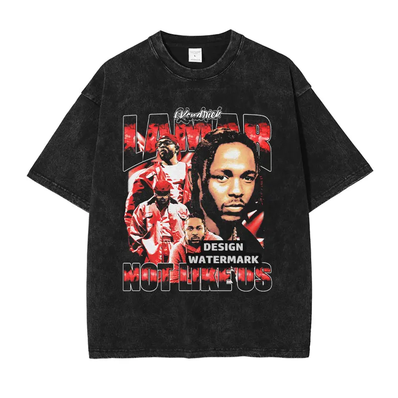 Rapper Kendrick Lamar Vintage Washed T-shirt Hip Hop T Shirts Harajuku Y2K Oversized Short Sleeve Tops Tees Men Clothing Cotton