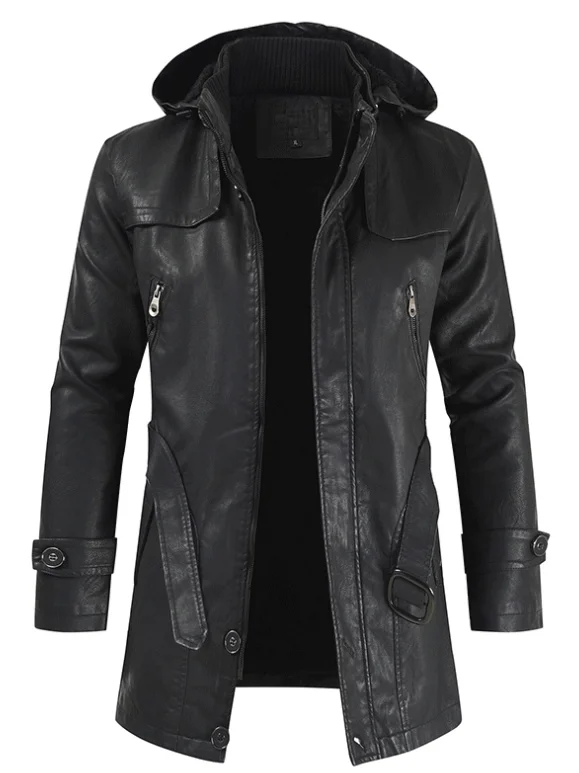 

Мужское кожаное пальто средней длины с подогревом внутри, приталенный крой, модная мужская одежда, теплое пальто для осени/зимы