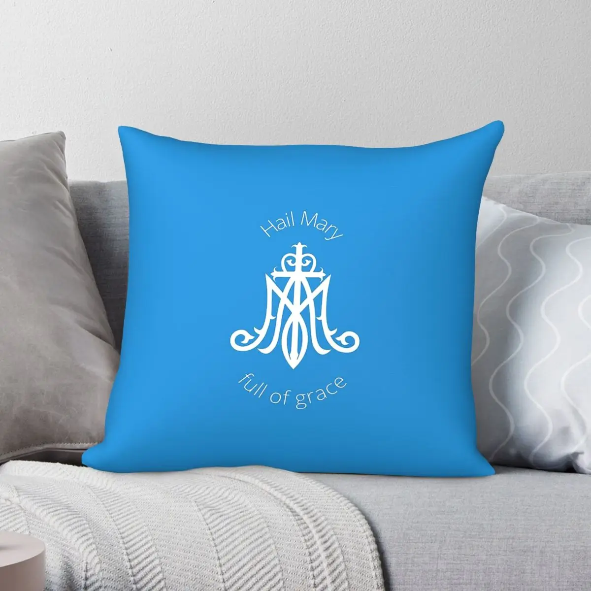 Hail Mary Full Of Grace Square Pillowcase Polyester Linen Velvet Pattern Zip Decorative Room Cushion Cover