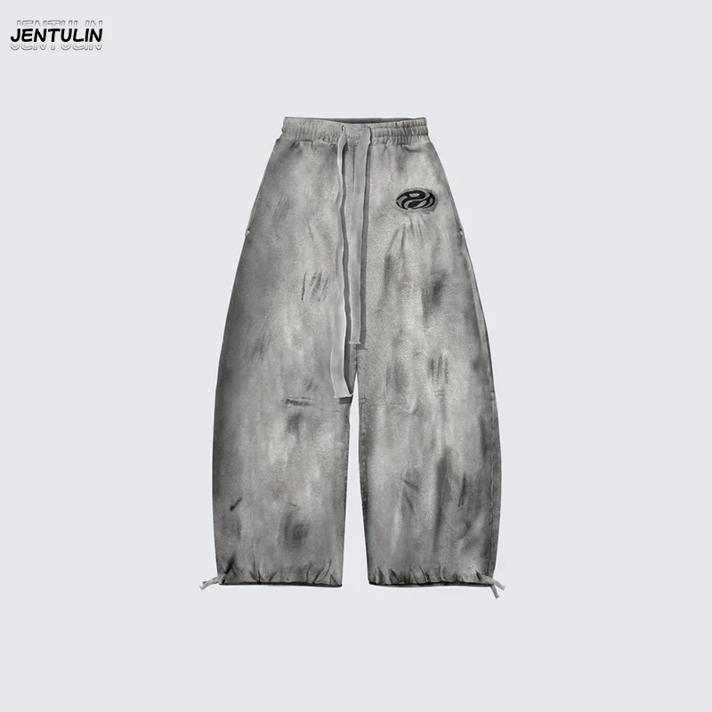 ملابس رجالية لشتاء وصيف Y2K شارع رمادي سراويل تقليدية الأراضي القاحلة الكورية Harajuku الهيب هوب بناطيل تدفئة للجنسين اكسسوارات #4