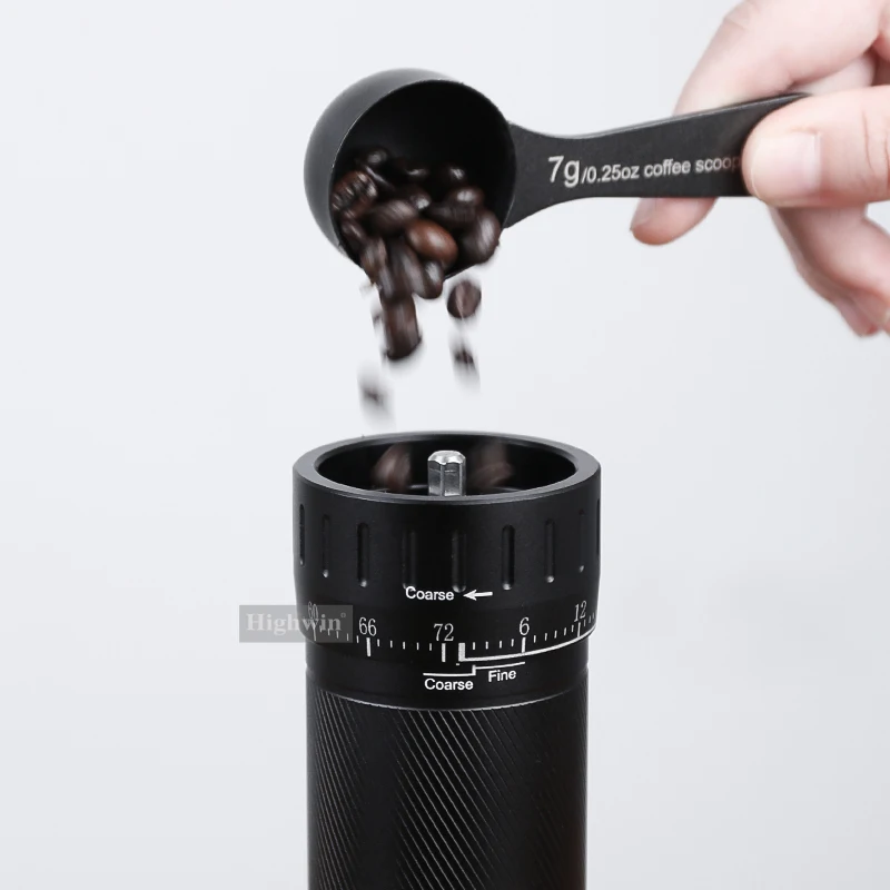 HIGHWIN خارجي قابل للتعديل 7 نجوم من الفولاذ المقاوم للصدأ مطحنة حبوب القهوة المحمولة مطحنة حبوب القهوة للإسبريسو