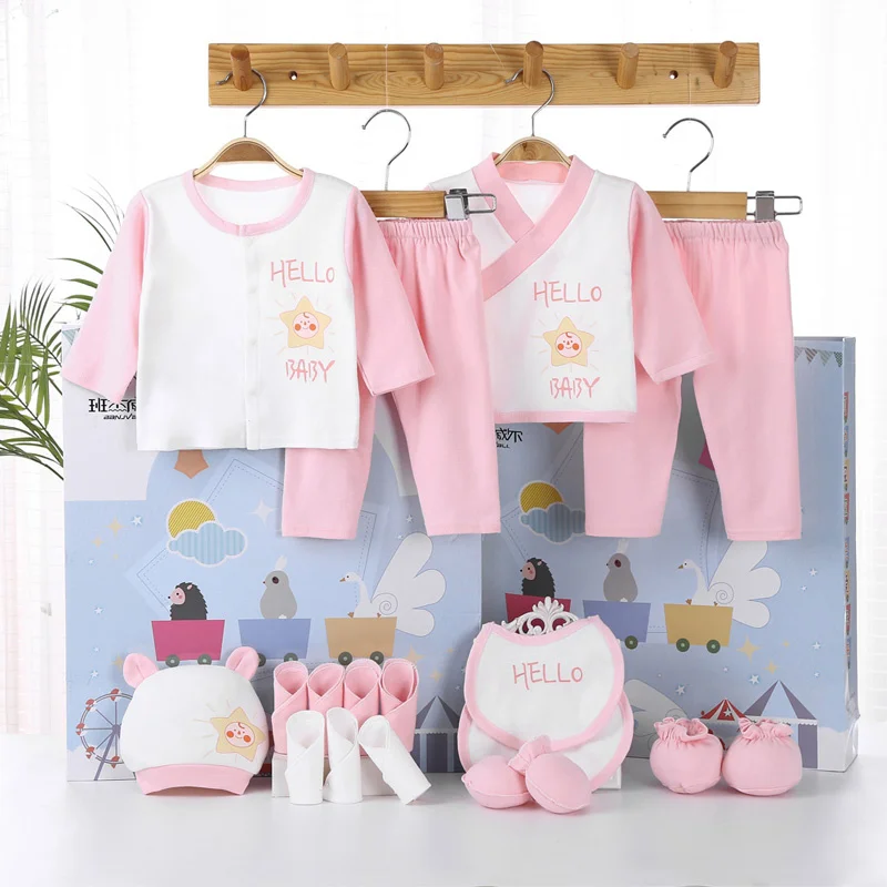 18piece/set Newborn Baby Clothes For Girls Boys Pants Sets Cotton Spring Autumn Soft Infant Boy Clothing New born Print Hat Bibs