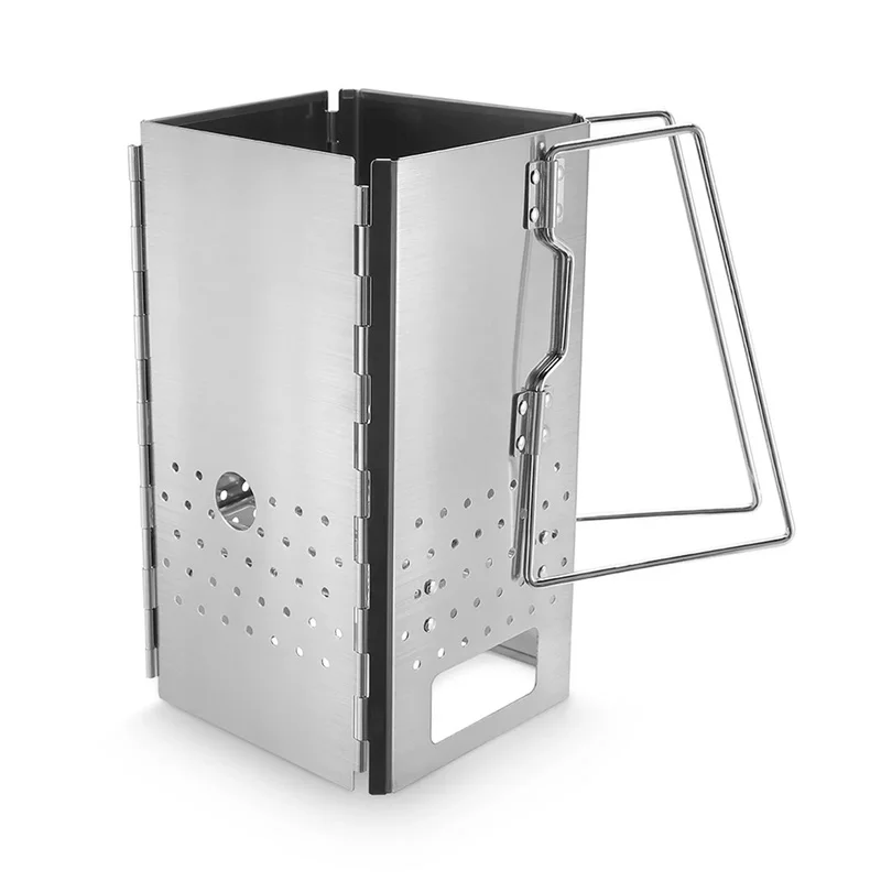 Outdoor Folding Charcoal Chimney Starter Stainless Steel Charcoal Grill Briquette Coal Fire Starter for Camping BBQ Rack